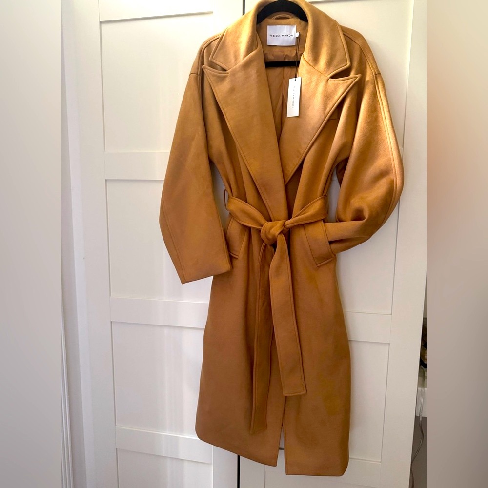 Rebecca Minkoff Wrap Coat Longline Belted Trench Jacket $278 NWT / camel 🐪 Tan
